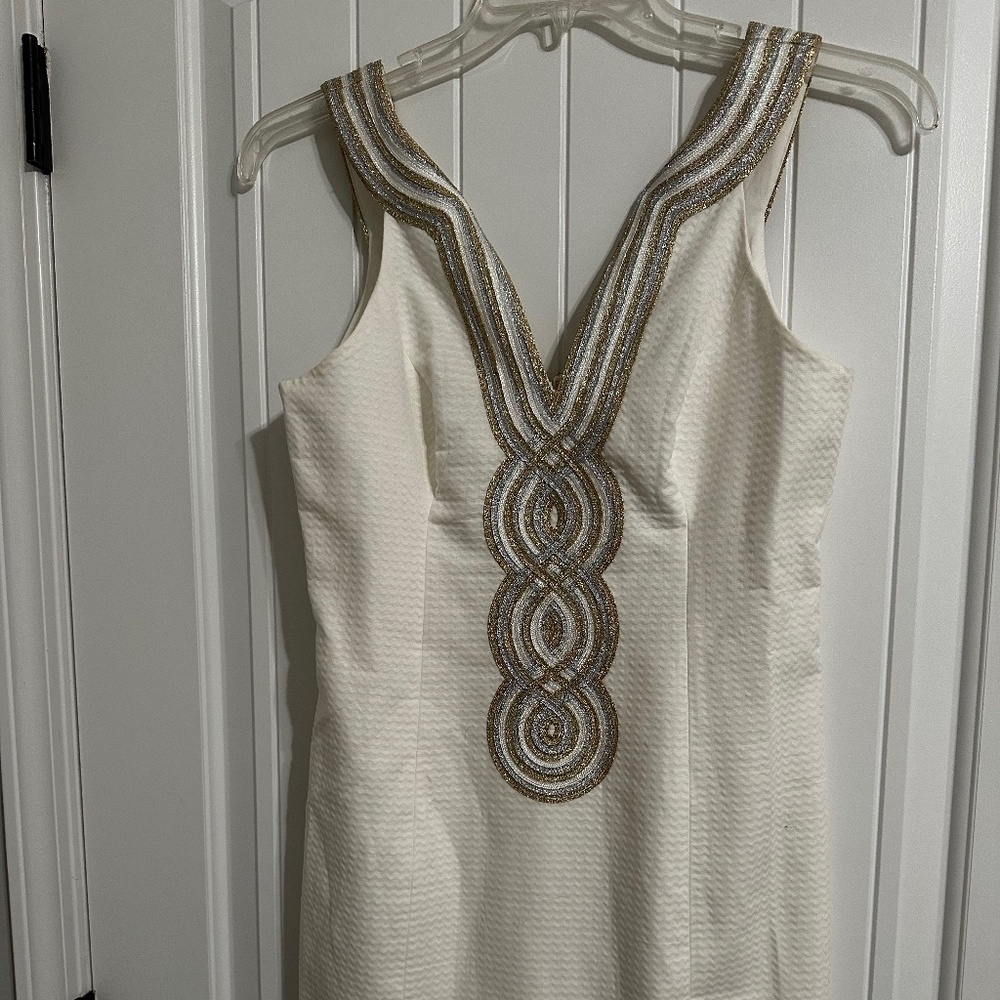 Lilly Pulitzer white cocktail dress with gold/silver/white sequins - Size 4